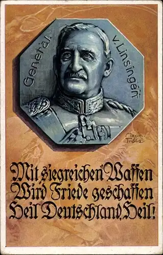 Künstler Ak Trübe, Maxim, Generaloberst Alexander von Linsingen, Portrait, Mit siegreichen Waffen