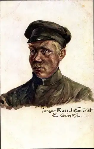 Künstler Ak Günkel, E., Junger Russischer Infanterist, I. WK