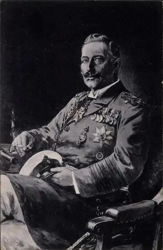 Künstler Ak Kaiser Wilhelm II., Sitzportrait in Admiralsuniform, Wohlfahrtskarte, I. WK