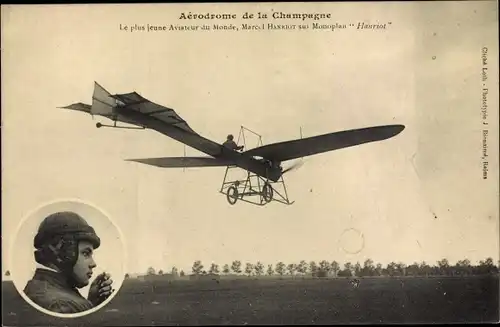 Ak Flugzeug, Aerodrome de la Champagne, Marcel Hanriot sur Monoplan Hanriot