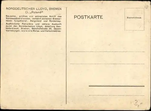 Künstler Ak Dampfschiff Roland, Norddeutscher Lloyd Bremen