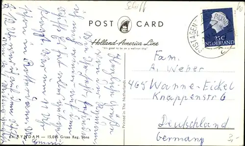 Ak Dampfschiff SS Ryndam, HAL