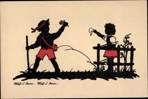 Scherenschnitt Ak Muss i denn, Wanderer, Abschied