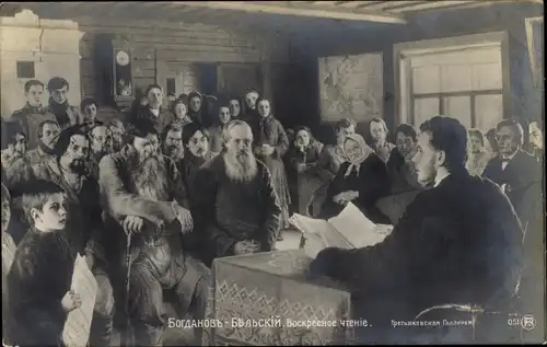 Künstler Ak Bogdanow Belski, Nikolai Petrowitsch, Lesung in der Dorfschule
