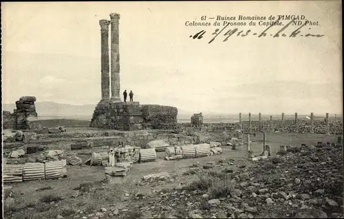 Ak Timgad Algerien, Ruines Romaines, Römische Ruinen, Säulen, Colonnes du Pronaos du Capitole