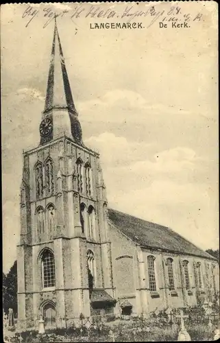 Ak Langemarck Langemark Poelkapelle Westflandern, De Kerk, Kirche, Friedhof