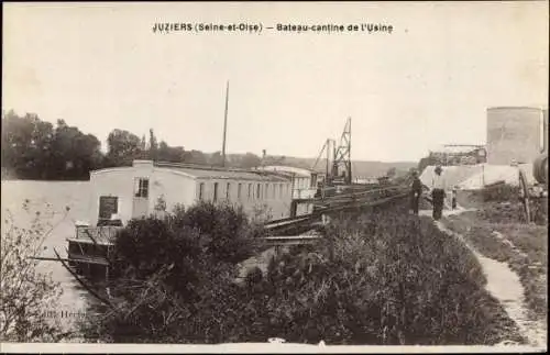 Ak Juziers Yvelines, Seine-et-Oise, Bateau-cantine de l'Usine