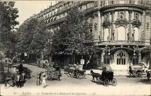 Ak Paris XVII, La Vaudeville et le Boulevard des Capucines