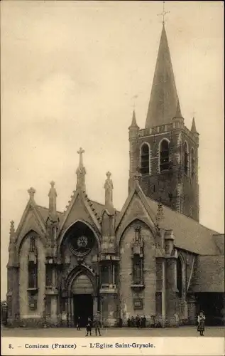 Ak Comines Nord, L'Eglise Saint-Grysole, Kirche