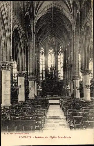 Ak Roubaix Nord, Interieur de l'Eglise Saint-Martin