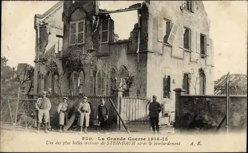 Ak Steinbach Elsass Bas Rhin, Une des plus belles maisons de Steinbach apres bombardement