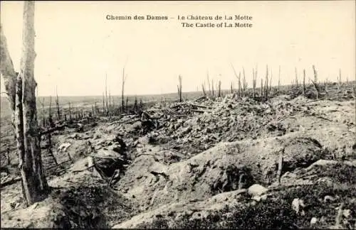 Ak Vaudesson Aisne, Chemin des Dames, La Chateau de La Motte, Trümmer