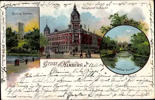 Litho Hamburg Mitte, Zoolog. Garten, Hauptpost, Botanischer Garten