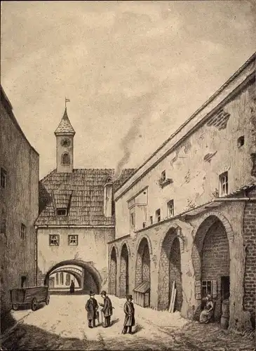Künstler Ak München Bayern, Alte Stadtmauer in der Nähe des Rosstores im Jahre 1850