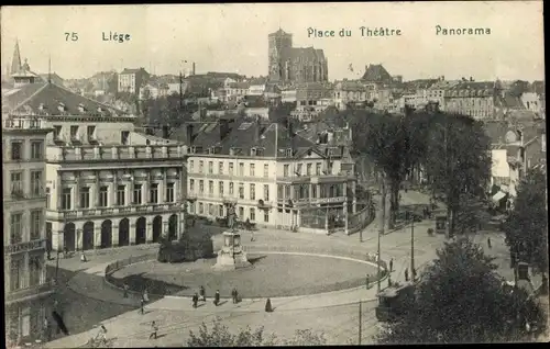 Ak Liège Lüttich Wallonien, Theaterplatz mit Statue, Panorama