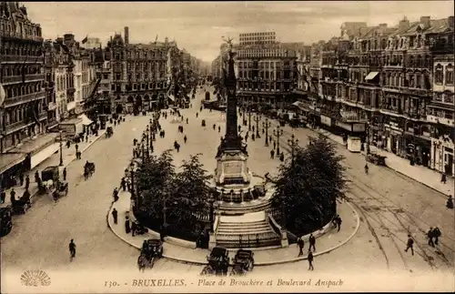 Ak Bruxelles Brüssel, Place de Brouchere et Boulevard Anspach , Säule