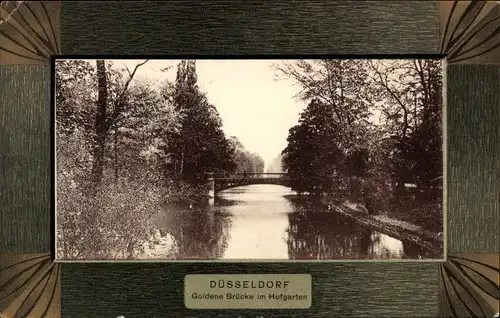 Passepartout Ak Düsseldorf am Rhein, goldene Brücke, Hofgarten