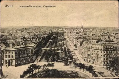 Ak Mainz in Rheinland Pfalz, Blick auf die Kaiserstraße aus der Vogelschau, Perspektive