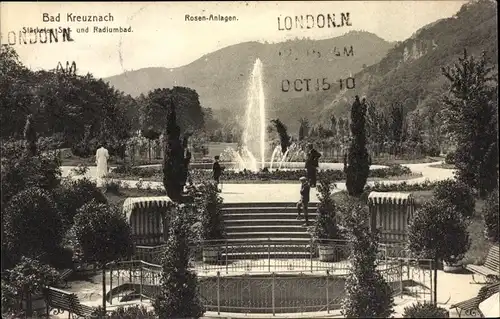 Ak Bad Kreuznach in Rheinland Pfalz, Rosenanlage, Springbrunnen