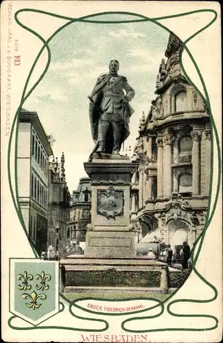 Ak Wiesbaden in Hessen, Kaiser Friedrich Denkmal, Wappen