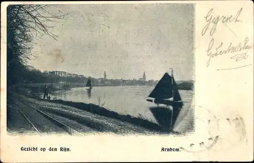 Ak Arnhem Gelderland Niederlande, Gezicht op den Rijn, Segelboot