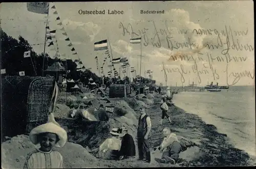 Ak Ostseebad Laboe, badestrand, Strandkörbe, Badende