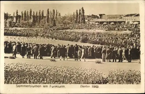 Ak Berlin Charlottenburg Westend, Sommerblumen am Funkturm, Besucher, 1943