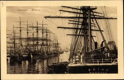 Ak Hamburg Mitte Grasbrook, Indiahafen, Schiffe, Peiho