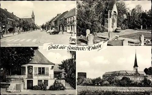 Ak Sonsbeck am Niederrhein, Hochstraße, Ehrenfriedhof, Forsthaus Winkel, Kloster St. Gerebernus