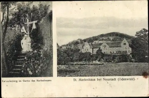 Ak Neustadt Breuberg im Odenwald, St. Marienhaus, Kalvarienberg im Garten, Statue