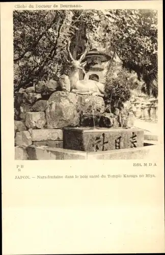 Ak Japan, Nara fontaine dans le bois sacré du Temple Kasuga no Miya