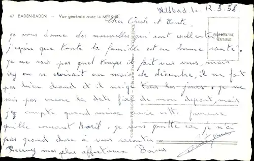 Ak Baden Baden am Schwarzwald, Vue generale avec le Merkur