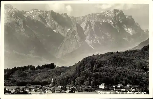 Ak Oberau in Oberbayern, Panorama, Wettersteingebirge