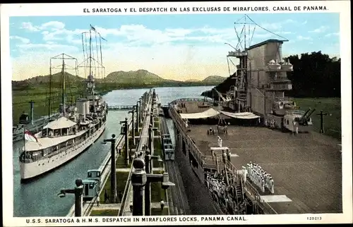 Ak U. S. S. Saratoga, H. M. S. Despatch, Miraflores Locks, Panama Canal