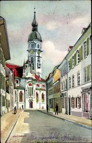 Künstler Ak Lehmann, H., Frauenfeld Kanton Thurgau, Zürcherstraße mit kath. Kirche
