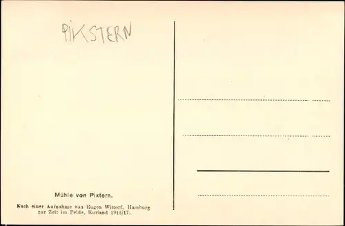 Ak Pixtern Lettland, Blick auf die Windmühle, Bockmühle