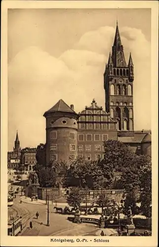 Ak Kaliningrad Königsberg Ostpreußen, Schloss, Straßenbahn