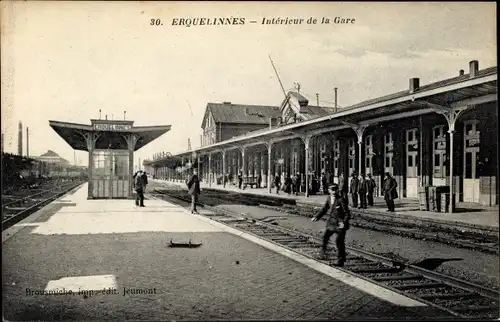 Ak Erquelinnes Wallonien Hennegau, Bahnhof