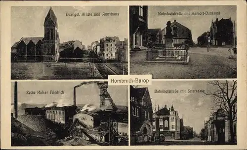 Ak Hombruch Barop Dortmund im Ruhrgebiet, Kirche, Amtshaus, Bahnhofstraße, Harkortdenkmal, Zeche