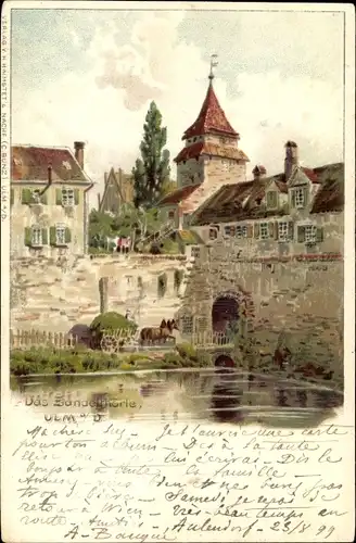 Litho Ulm an der Donau, Blick auf das Zundelthörle