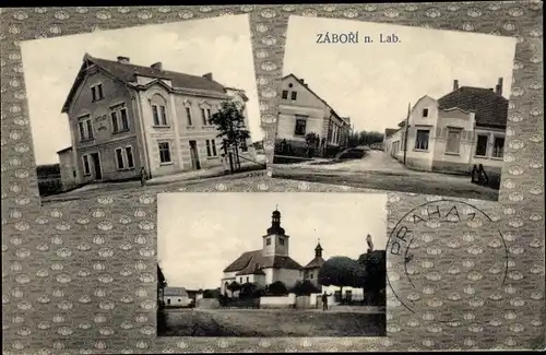 Ak Záboří nad Labem Kutná Hora Kuttenberg Mittelböhmen, Kirche, Straßenpartie