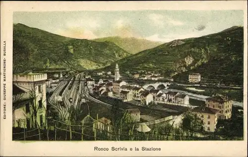 Ak Ronco Scrivia Liguria, Panorama, Stazione, Bahnhof