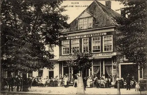 Ak Sluis Zeeland Niederlande, Hotel Thof van Brüssel