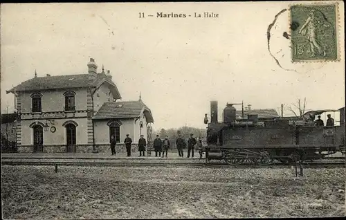 Ak Marines Val d’Oise, La Halte, Gare, chemin de fer