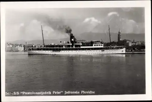 Ak Dampfer SS Prestolonasljednik Petar, Jadranske Plovdibe, Fahrt von Spalato nach Ragusa