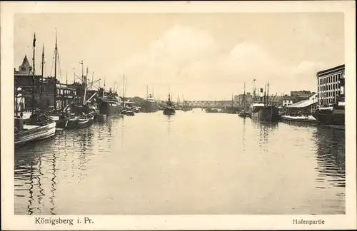 Ak Kaliningrad Königsberg Ostpreußen, Hafenpartie mit Dampfern