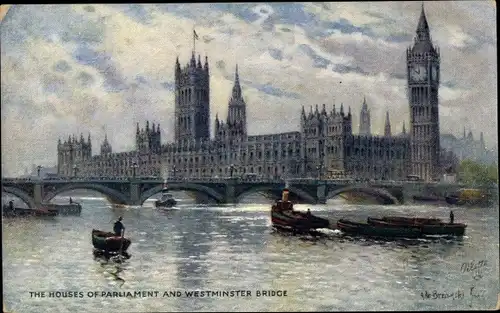 Künstler Ak Breanski, London City, The Houses of Parliament and Westminster Bridge