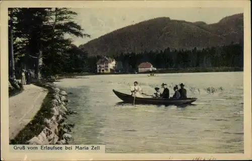 Ak Mariazell Steiermark, Ruderboot auf dem Erlaufsee