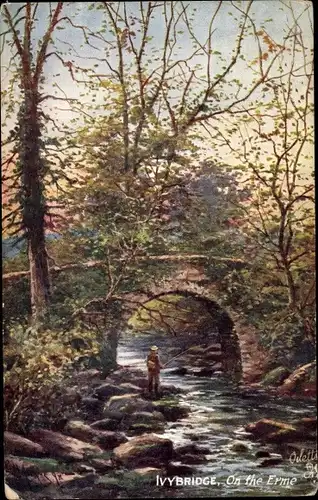 Künstler Ak Ivybridge Devon England, On the Erme, Angler