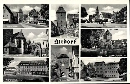 Ak Altdorf bei Nürnberg in Mittelfranken Bayern, Marktplatz, Wichernhaus, Stadtkirche, Oberer Markt